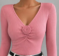 Pull Fleur 3D Femme – Maille Côtelée Écru, Détail Rose Spectaculaire Taille Unique