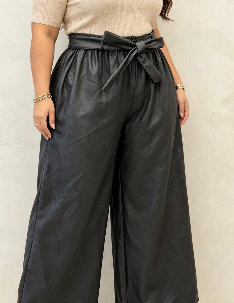 Pantalon Grande Taille Similicuir – Palazzo Wide-Leg 3 Coloris
