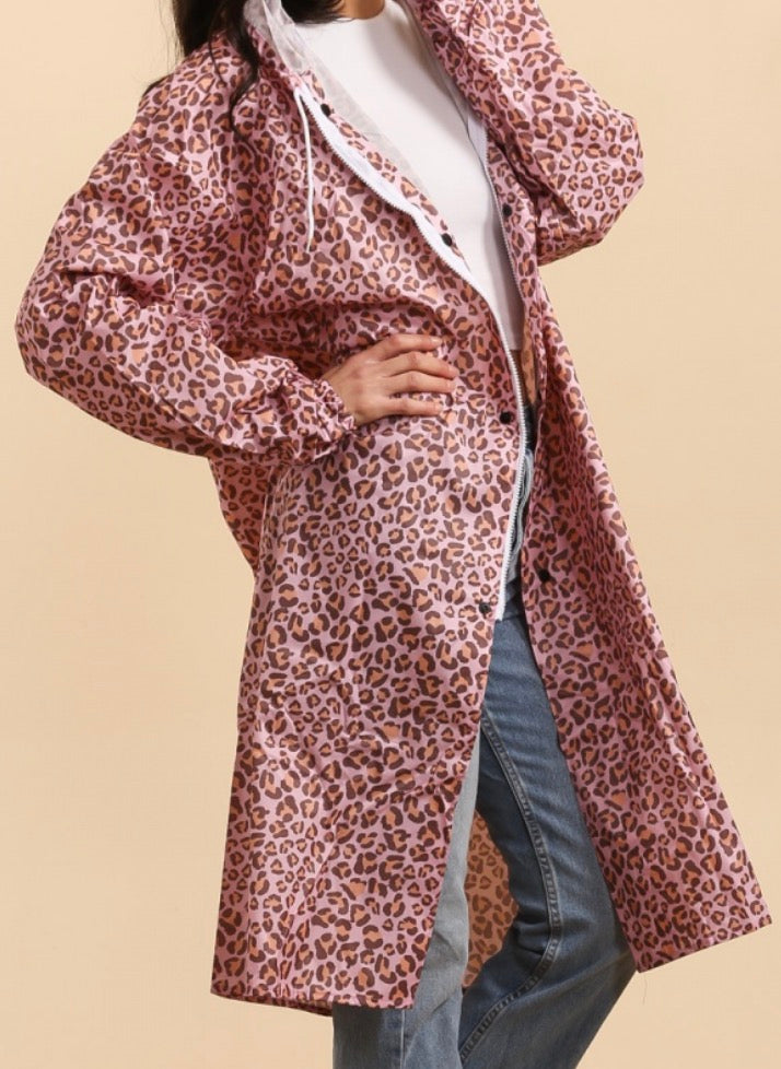 Parka imperméable femme léopard rose taille unique