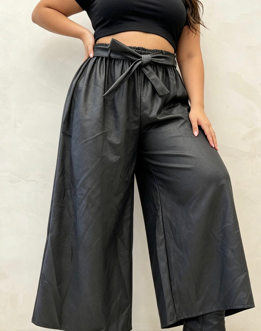 Pantalon Grande Taille Similicuir – Palazzo Wide-Leg 3 Coloris