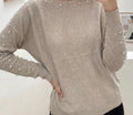 Pull Maille à Strass et Perles sur les manches et le col Femme – Col Rond Blush, Noir ou Taupe