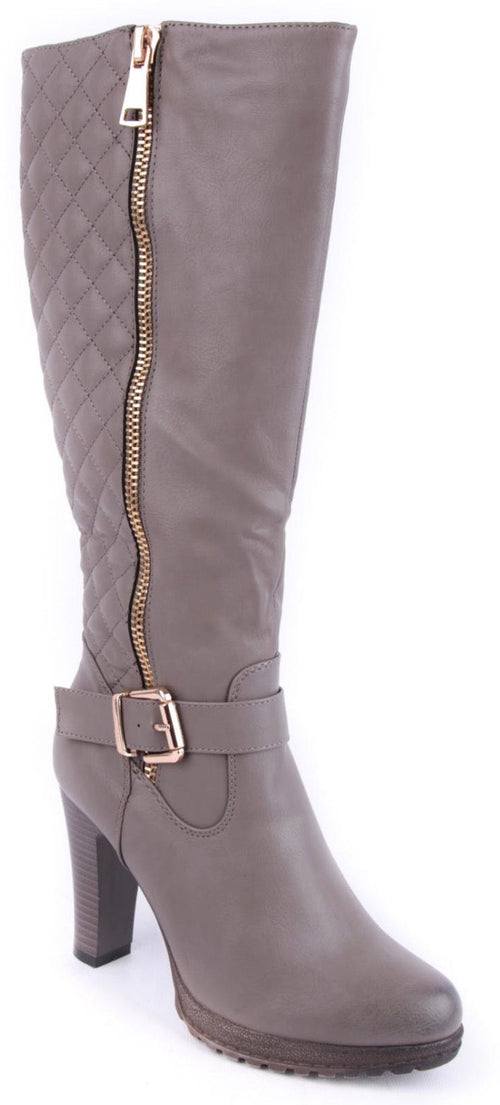 Botte Matelassée Femme – Grise Chic & Glamour Zip Doré