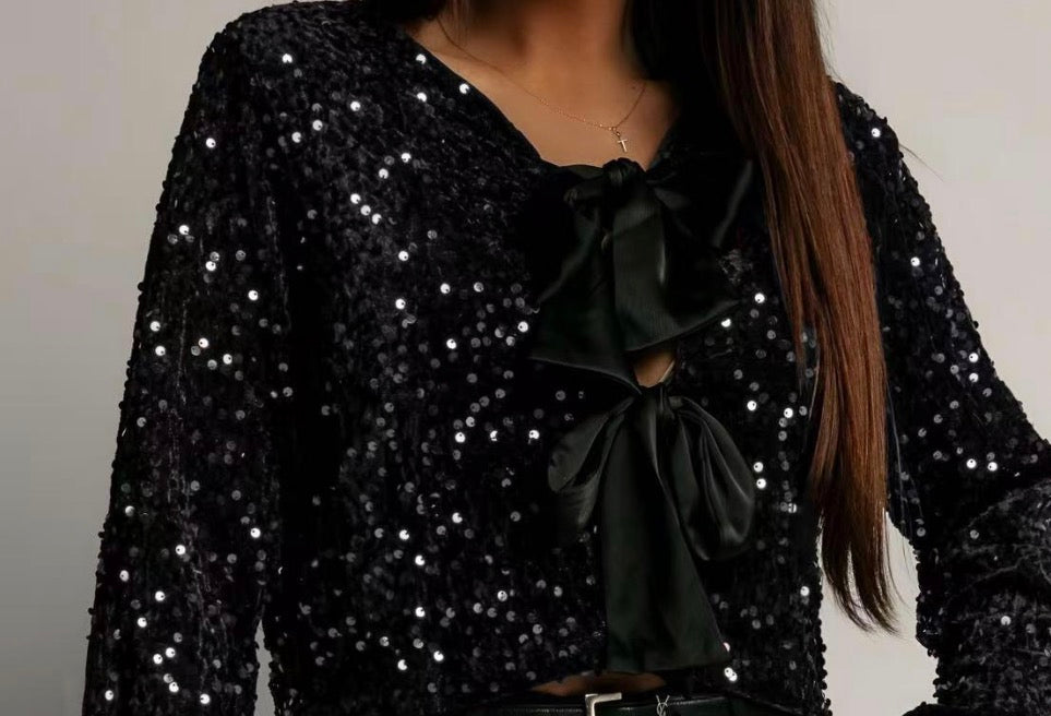 Top à Nœuds Sequins Femme – 4 Coloris Taille Unique