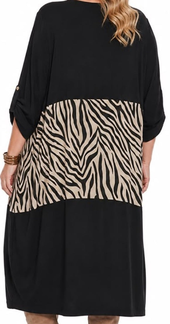 Robe Tunique Grande Taille – Imprimé Zèbre Chic Automne-Hiver