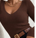 Pull Côtelé Col V Femme – Ajusté, Léger & Taille Unique 36/40