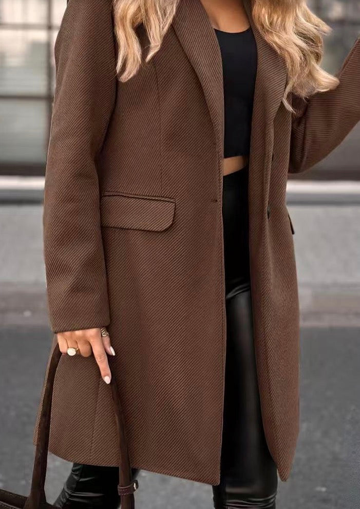 Veste Longue Femme Élégante à Col V avec Poches