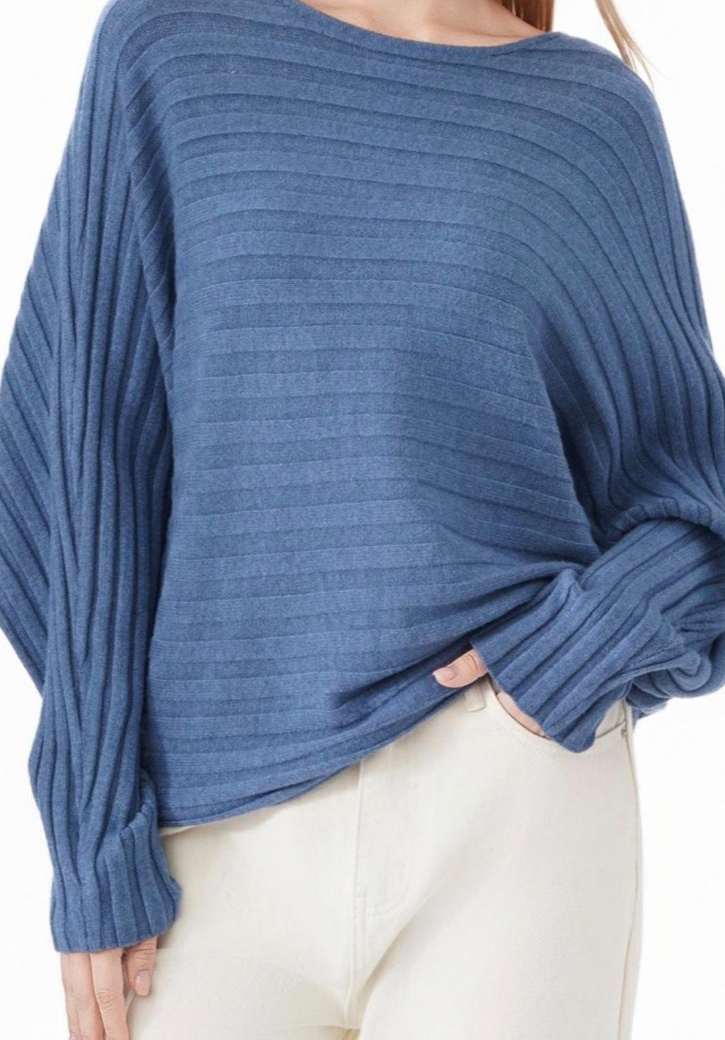 Pull Maille Côtelée Coupe Chauve-Souris Femme – 4 Coloris Tendance