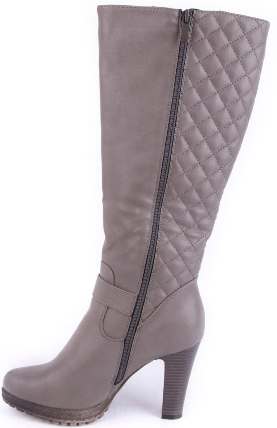 Botte Matelassée Femme – Grise Chic & Glamour Zip Doré