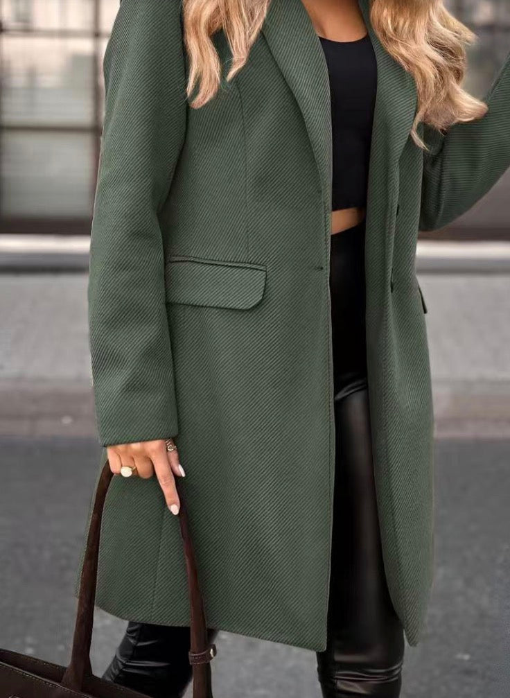 Veste Longue Femme Élégante à Col V avec Poches