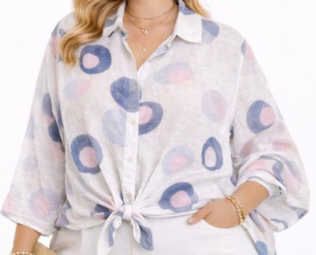Blouse Fluide Imprimé Graphique à Nouer – 4 Coloris Taille Unique