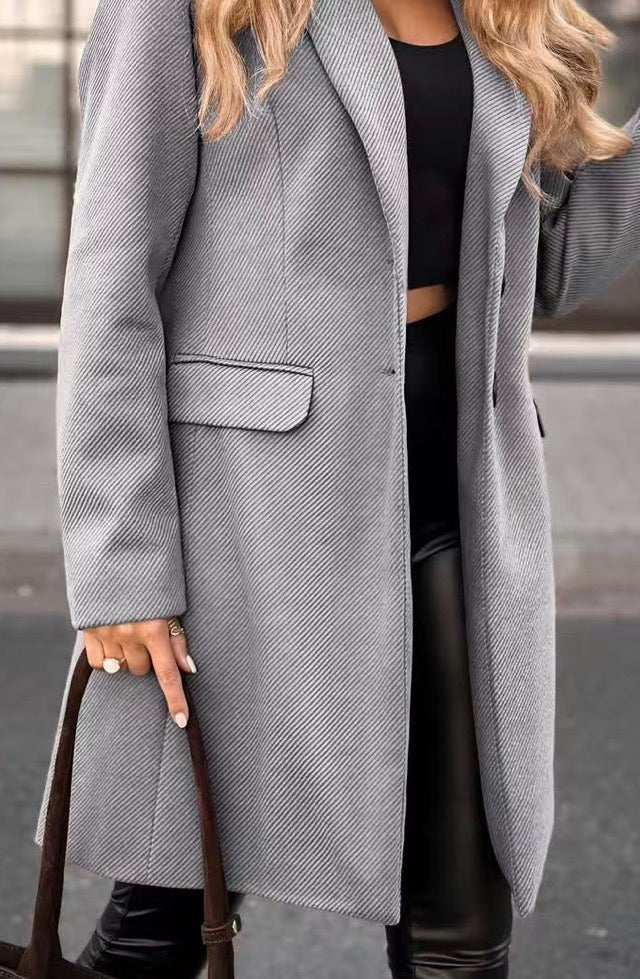 Veste Longue Femme Élégante à Col V avec Poches