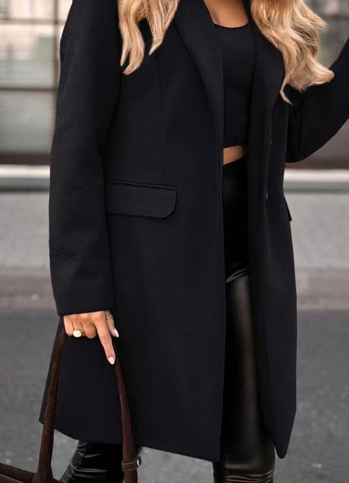 Veste Longue Femme Élégante à Col V avec Poches