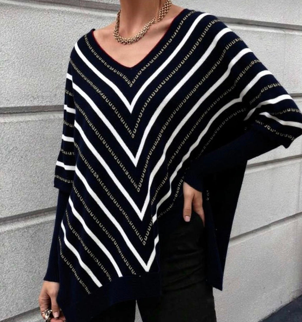 Pull Ample Col V Femme – Ultra-Doux, Noir & Taille Unique