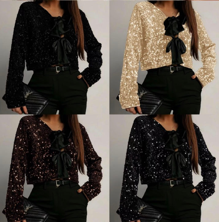 Top à Nœuds Sequins Femme – 4 Coloris Taille Unique