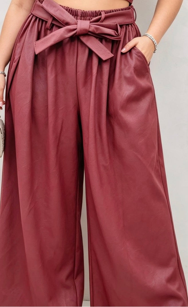 Pantalon Grande Taille Similicuir – Palazzo Wide-Leg 3 Coloris