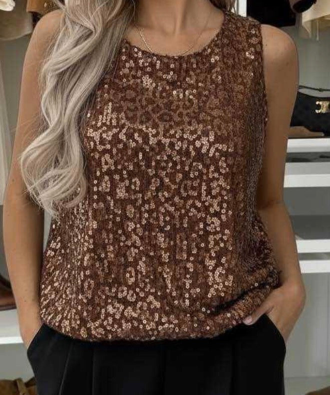 Top à sequins avec doublure élastique en bas motif léopard
