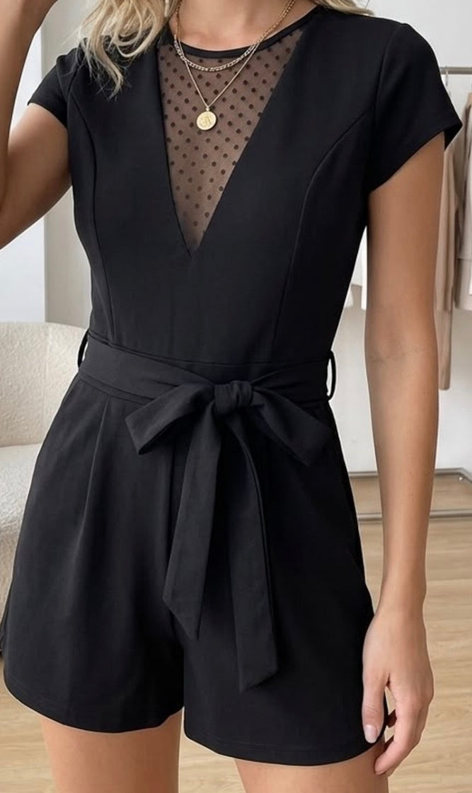 Combishort Noir Chic Femme – Décolleté Plumetis & Ceinture S au XXL