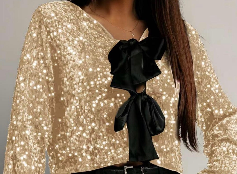 Top à Nœuds Sequins Femme – 4 Coloris Taille Unique