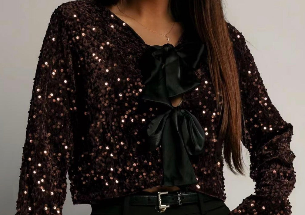 Top à Nœuds Sequins Femme – 4 Coloris Taille Unique