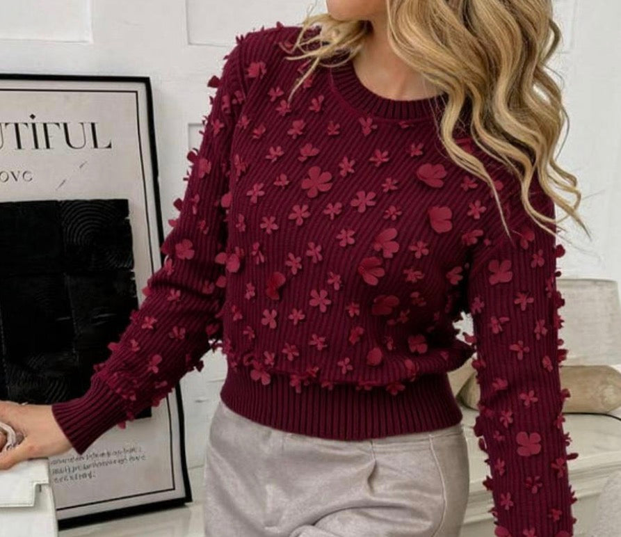 Pull Fantaisie Dentelle Florale Femme – Romantique & Girly Bordeaux