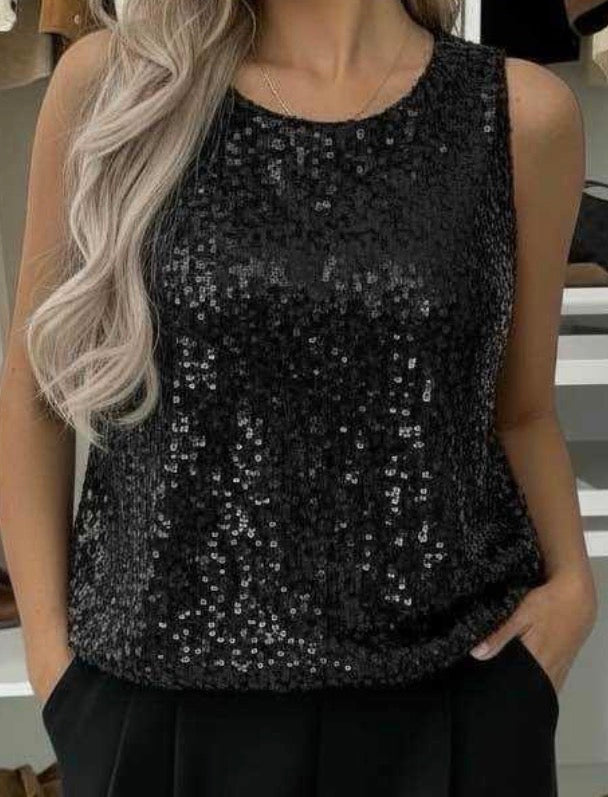 Top à sequins avec doublure élastique en bas motif léopard