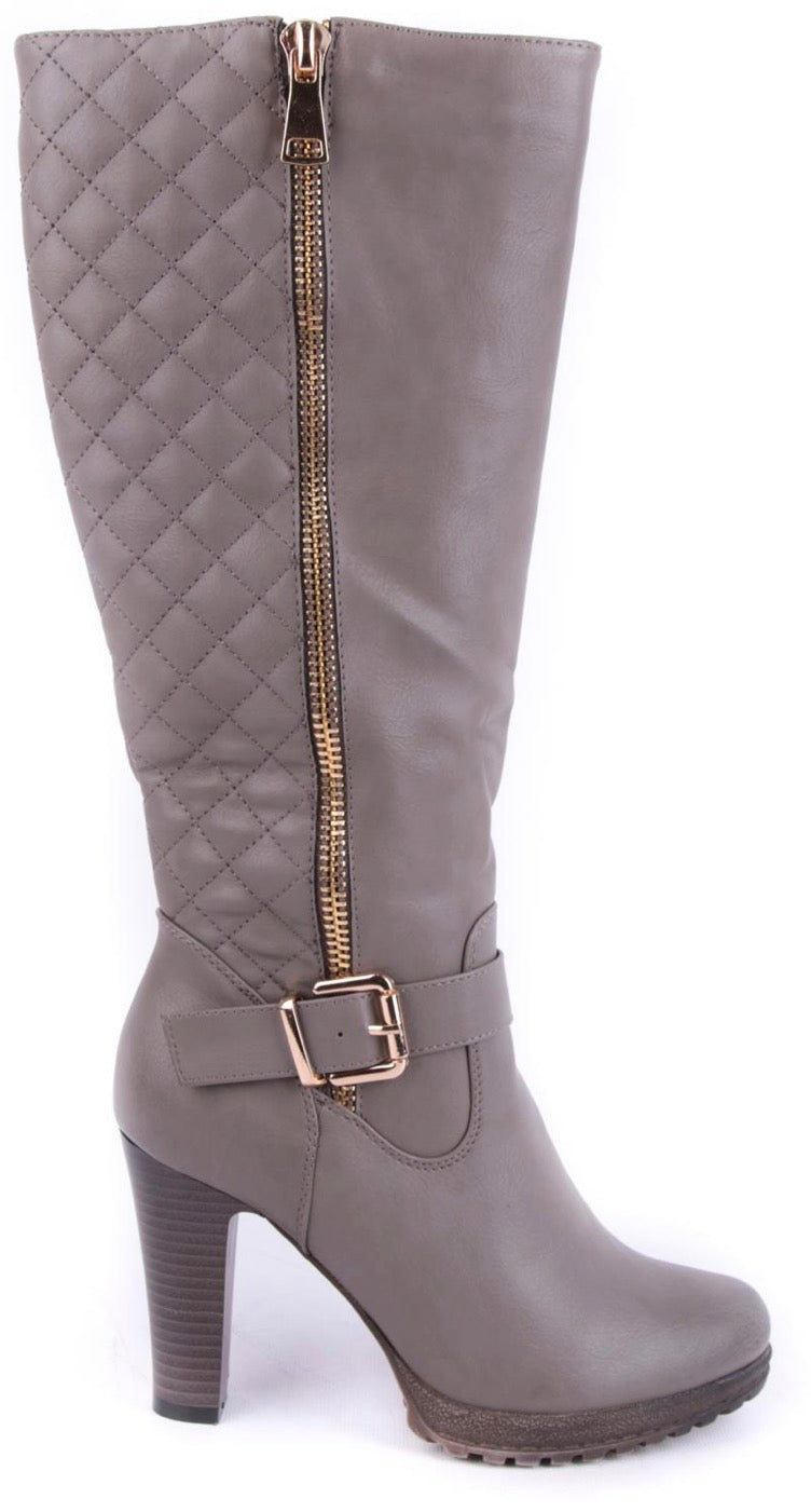 Botte Matelassée Femme – Grise Chic & Glamour Zip Doré