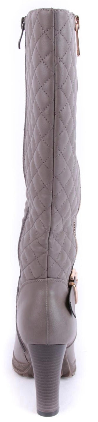 Botte Matelassée Femme – Grise Chic & Glamour Zip Doré