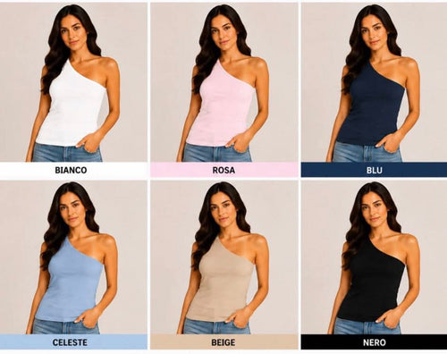 Blouse Transversale Femme – Top Une Épaule 3 Coloris Taille Unique