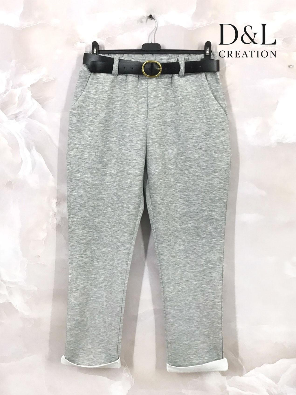 Pantalon stretch grande taille vert foncé avec ceinture