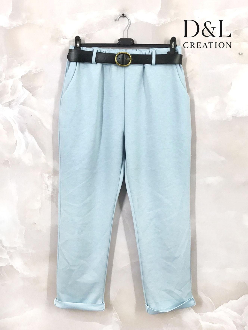 Pantalon stretch grande taille vert menthe avec ceinture