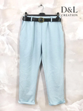 Pantalon stretch grande taille vert menthe avec ceinture