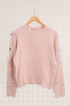 Pull maille à strass et perles femme coloris rose