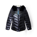 Manteau doudoune noir col fourrure femme - face