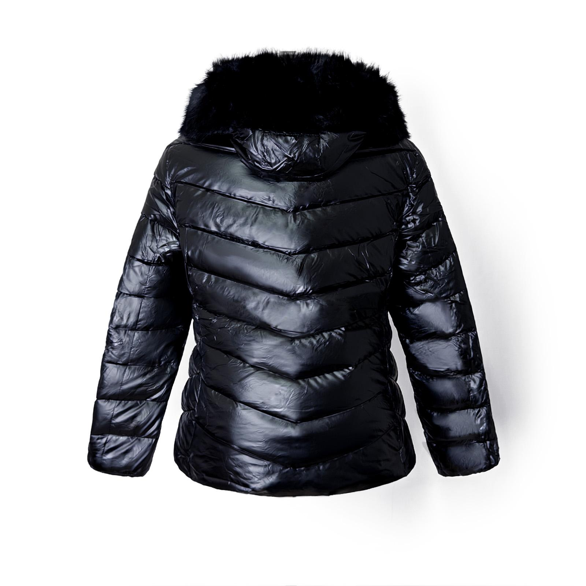 Manteau doudoune noir col fourrure femme - dos