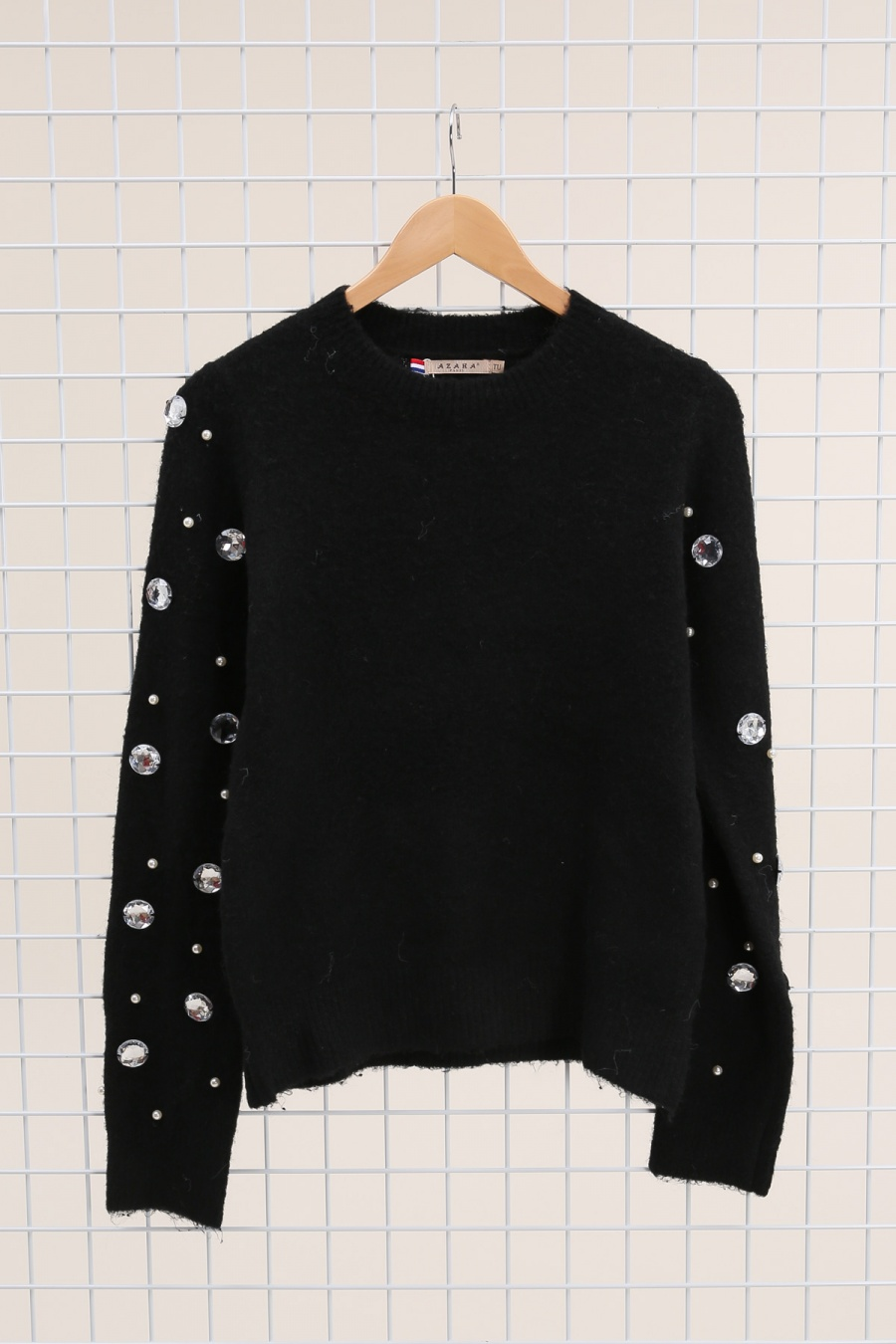 Pull maille à strass et perles femme coloris noir