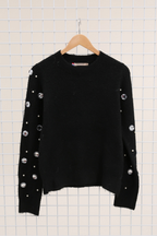 Pull maille à strass et perles femme coloris noir