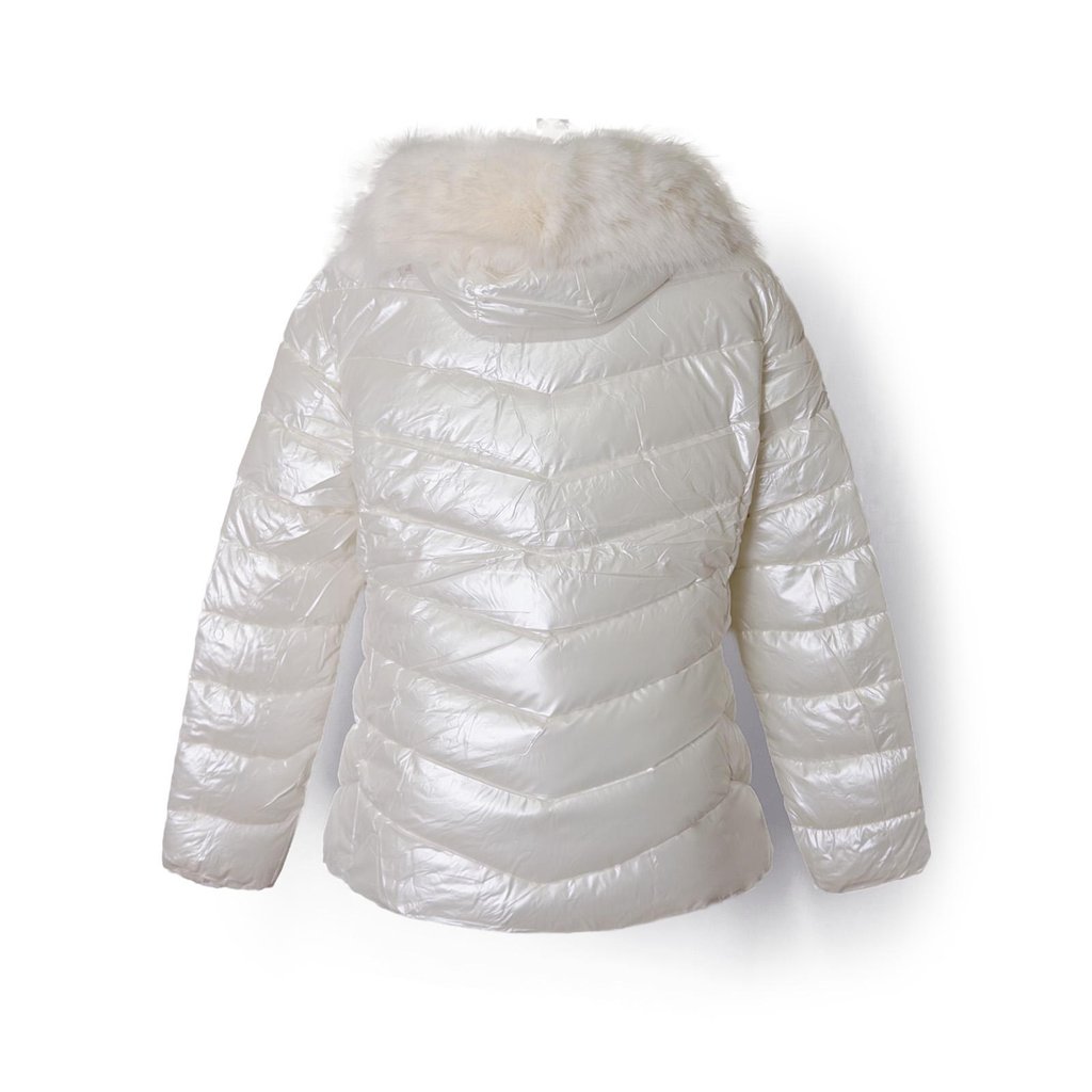 Manteau doudoune blanc col fourrure femme - dos