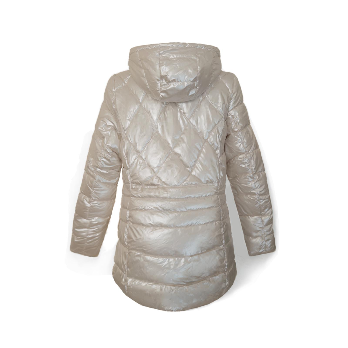 Manteau doudoune argenté à capuche femme - dos