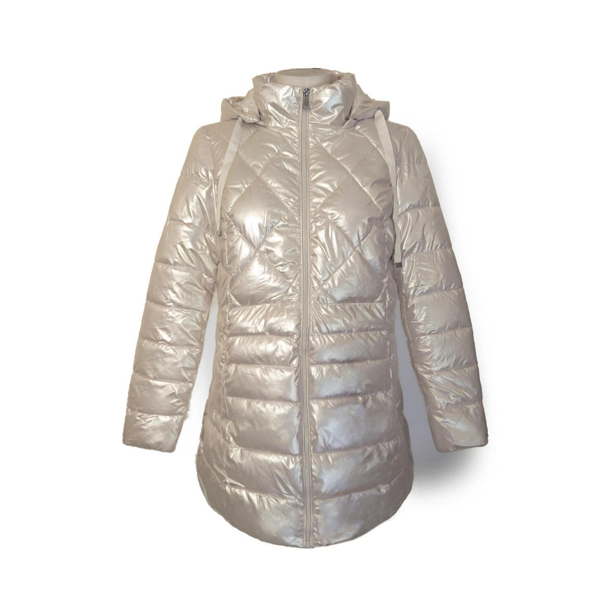Manteau doudoune argenté à capuche femme - face