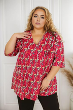 Blouse col V à imprimé fuchsia - vue face