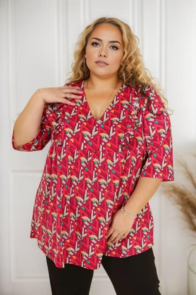 Blouse col V à imprimé fuchsia - vue face