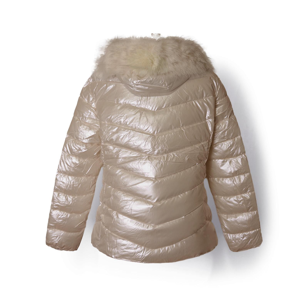 Manteau doudoune champagne col fourrure femme - dos