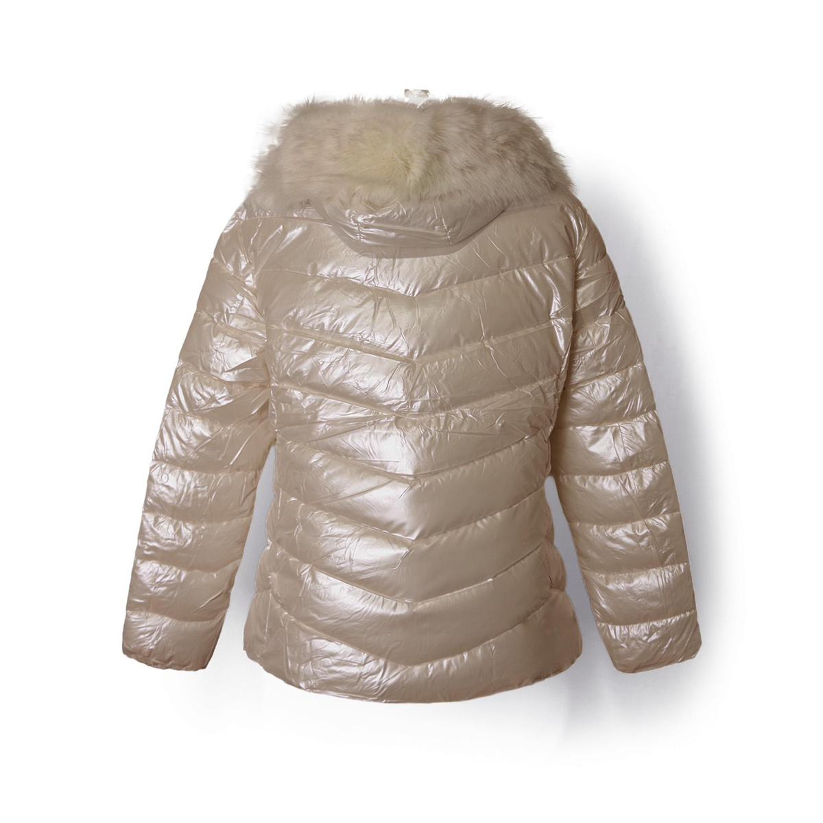 Manteau doudoune champagne col fourrure femme - dos