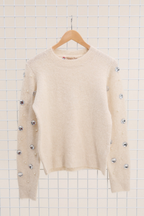 Pull maille à strass et perles femme coloris beige