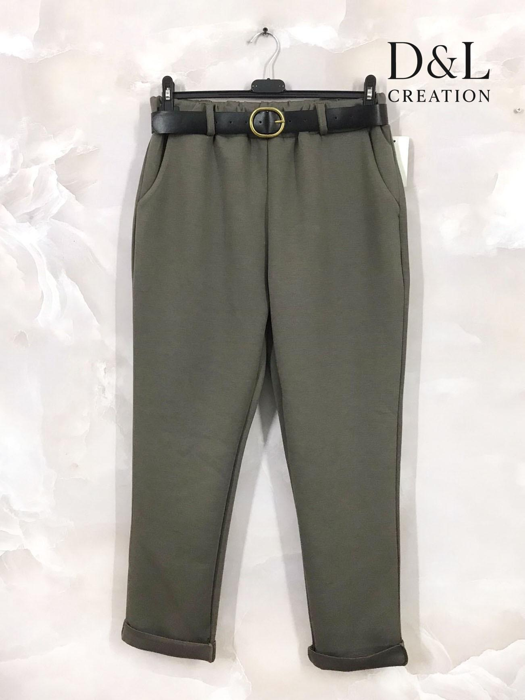 Pantalon stretch grande taille blanc avec ceinture