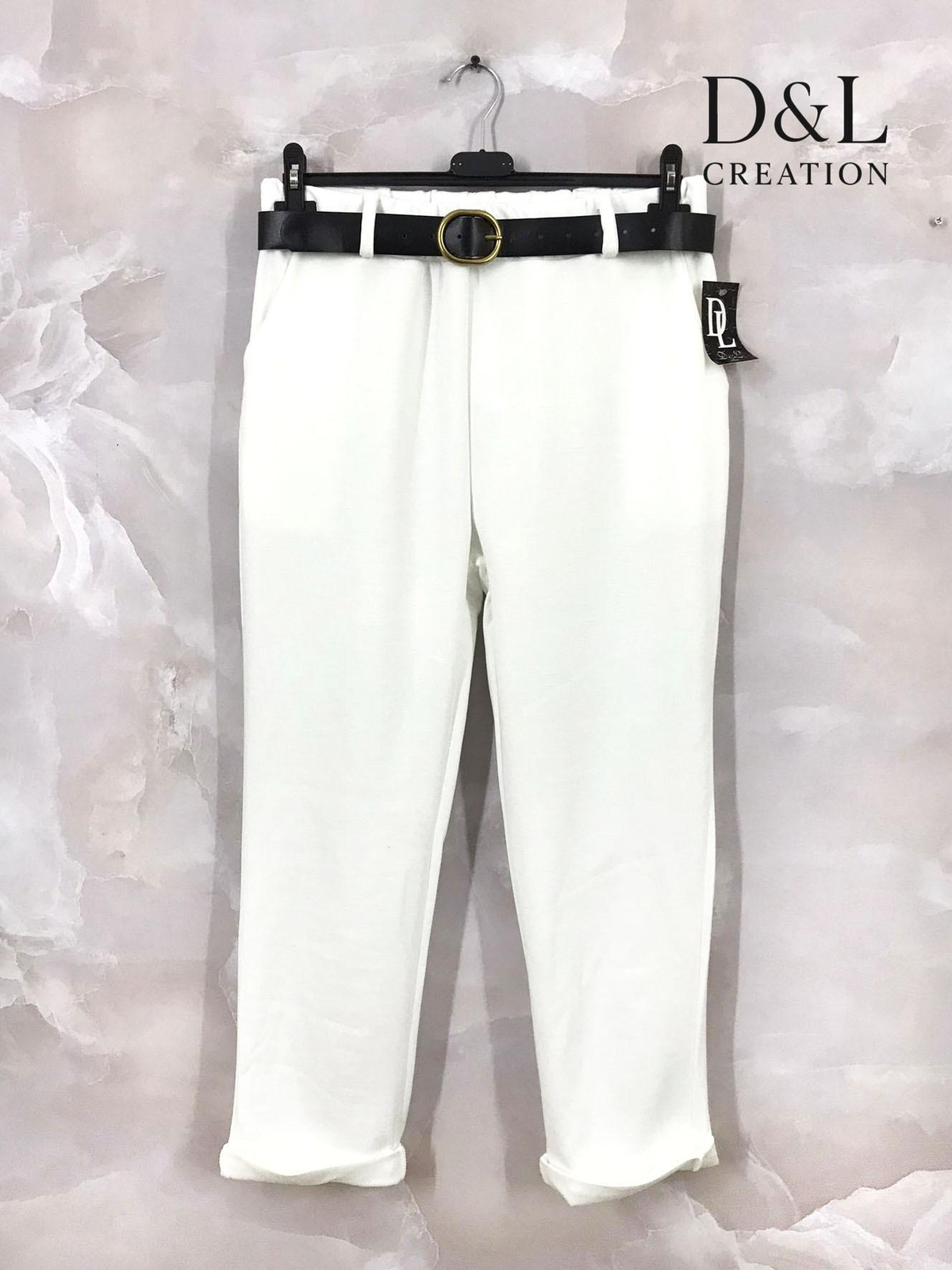 Pantalon stretch grande taille gris chiné avec ceinture