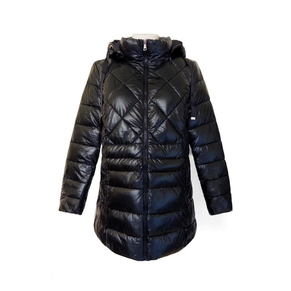 Manteau doudoune noir à capuche femme - face