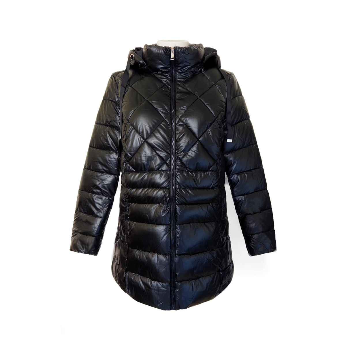 Manteau doudoune noir à capuche femme - face