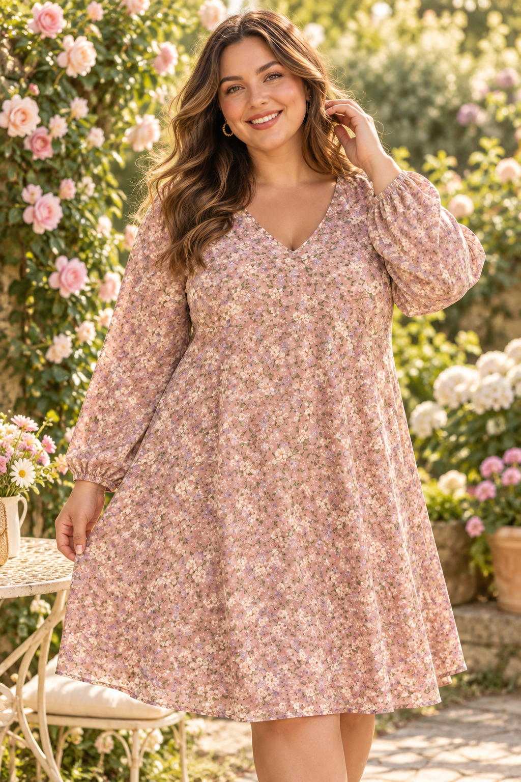 Robe Rose - Jardin fleuri